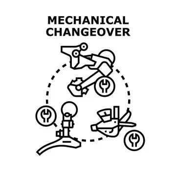 Mechanical changeover concept illustrating engineering adjustment process Stock Illustration