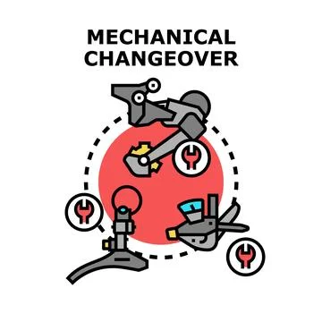 Mechanical changeover concept illustrating engineering adjustment process Stock Illustration