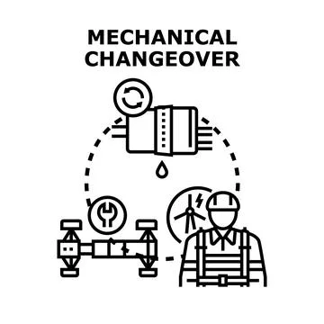 Mechanical changeover process with engineering worker performing repair Stock Illustration