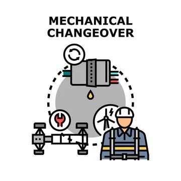 Mechanical changeover process with engineering worker performing repair Stock Illustration
