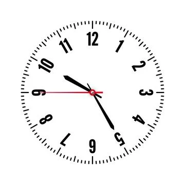 Mechanical clock face with arabic numerals, bezel. Watch dial with minute, hour Illustrazione stock