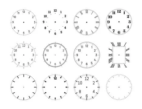 Mechanical clock face dials set Stock Illustration