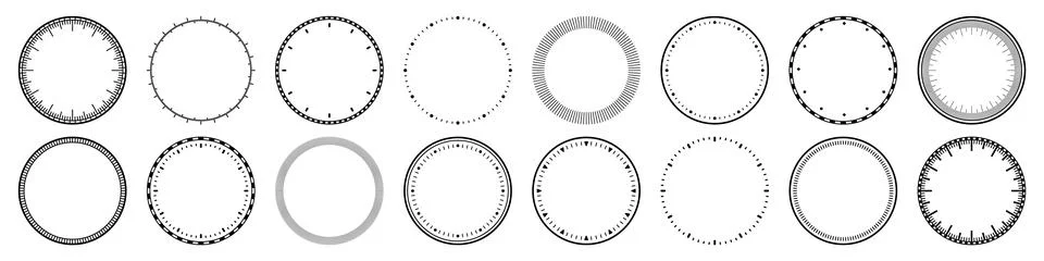 Mechanical clock faces, bezel. Watch dial with minute and hour marks. Timer or 스톡 일러스트