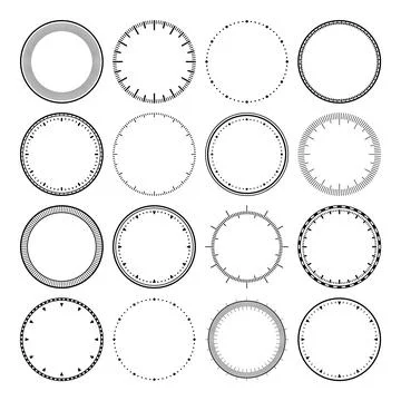 Mechanical clock faces, bezel. Watch dial with minute and hour marks. Timer or Stockillustratie
