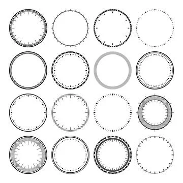 Mechanical clock faces, bezel. Watch dial with minute and hour marks. Timer or Stockillustratie