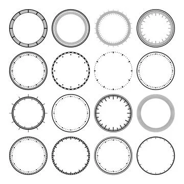 Mechanical clock faces, bezel. Watch dial with minute and hour marks. Timer or Illustrazione stock
