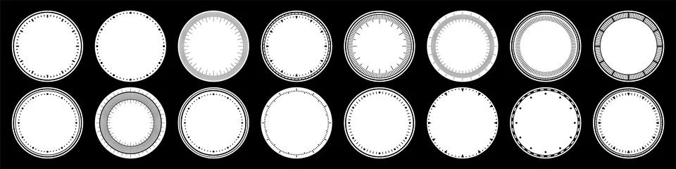 Mechanical clock faces, bezel. Watch dial with minute and hour marks. Timer or Stock Illustration