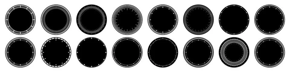 Mechanical clock faces, bezel. Watch dial with minute and hour marks. Timer or Stock Illustration