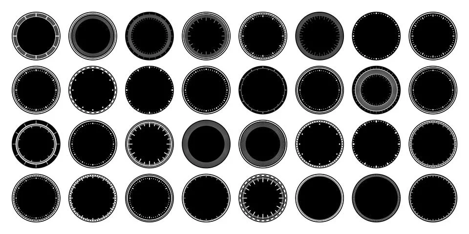 Mechanical clock faces, bezel. Watch dial with minute and hour marks. Timer or Stock Illustration