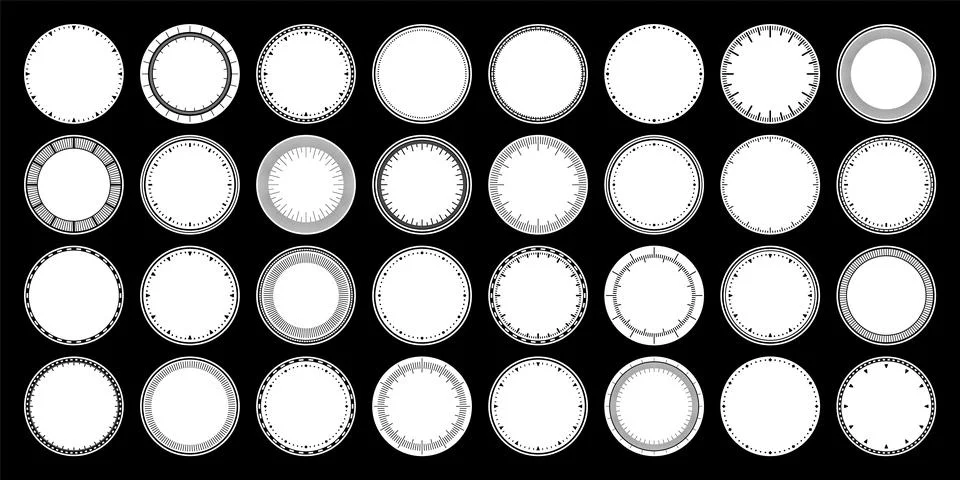 Mechanical clock faces, bezel. Watch dial with minute and hour marks. Timer or Stock Illustration