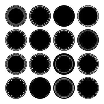 Mechanical clock faces, bezel. Watch dial with minute and hour marks. Timer or Illustrazione stock