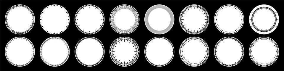 Mechanical clock faces, bezel. Watch dial with minute and hour marks. Timer or 스톡 일러스트