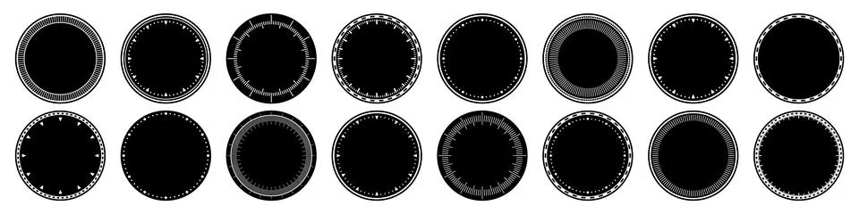 Mechanical clock faces, bezel. Watch dial with minute and hour marks. Timer or Stockillustratie