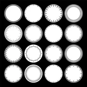 Mechanical clock faces, bezel. Watch dial with minute and hour marks. Timer or Illustrazione stock
