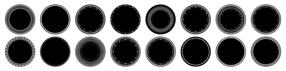 Mechanical clock faces, bezel. Watch dial with minute and hour marks. Timer or Stock Illustration
