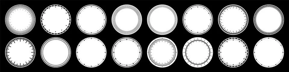 Mechanical clock faces, bezel. Watch dial with minute and hour marks. Timer or Stock Illustration