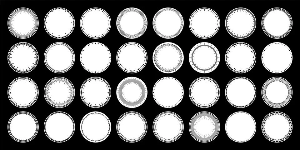 Mechanical clock faces, bezel. Watch dial with minute and hour marks. Timer or Stock Illustration