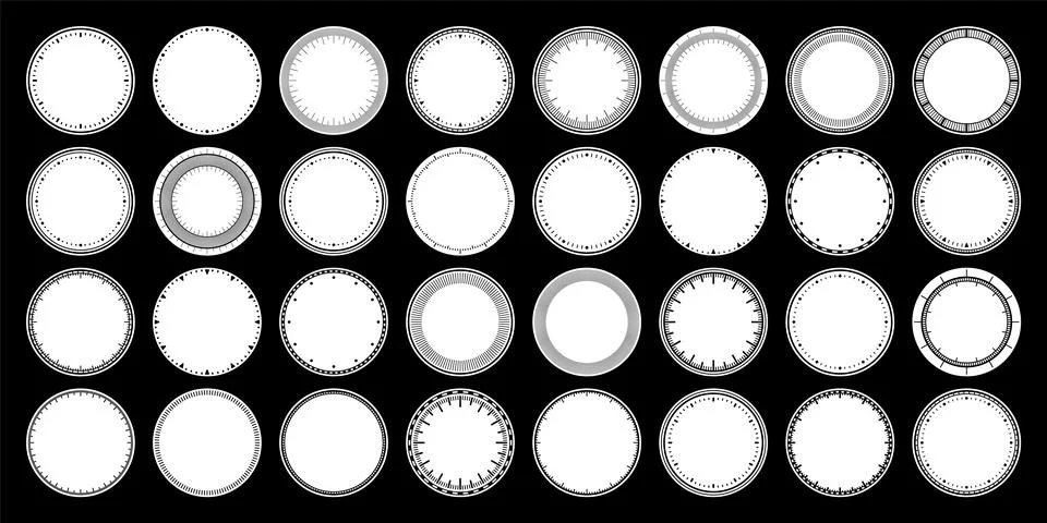 Mechanical clock faces, bezel. Watch dial with minute and hour marks. Timer or Stock Illustration