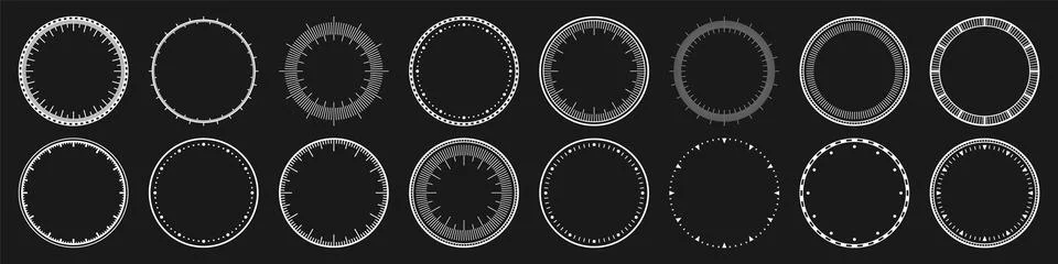 Mechanical clock faces, bezel. White watch dial with minute and hour marks Stock Illustration