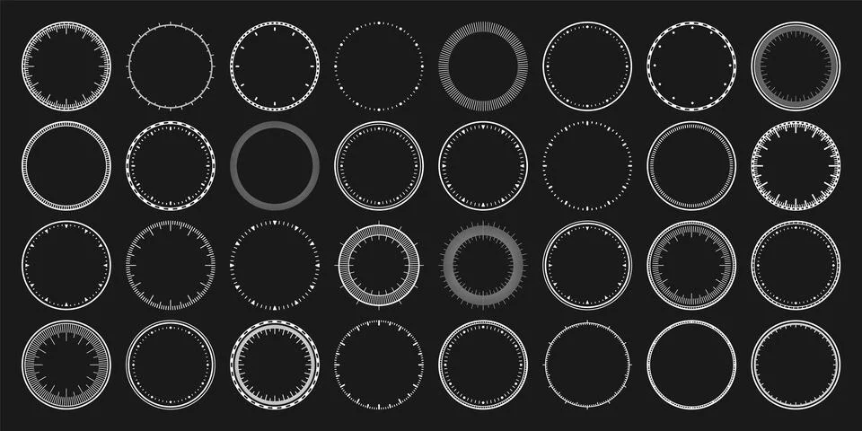Mechanical clock faces, bezel. White watch dial with minute and hour marks Illustrazione stock