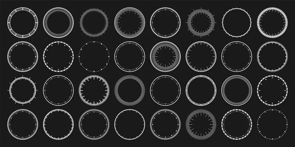Mechanical clock faces, bezel. White watch dial with minute and hour marks Stock Illustration