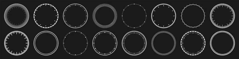 Mechanical clock faces, bezel. White watch dial with minute and hour marks Illustrazione stock