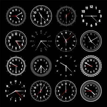 Mechanical clock faces with hands, bezel. Watch dial with minute, hour marks and Stockillustratie