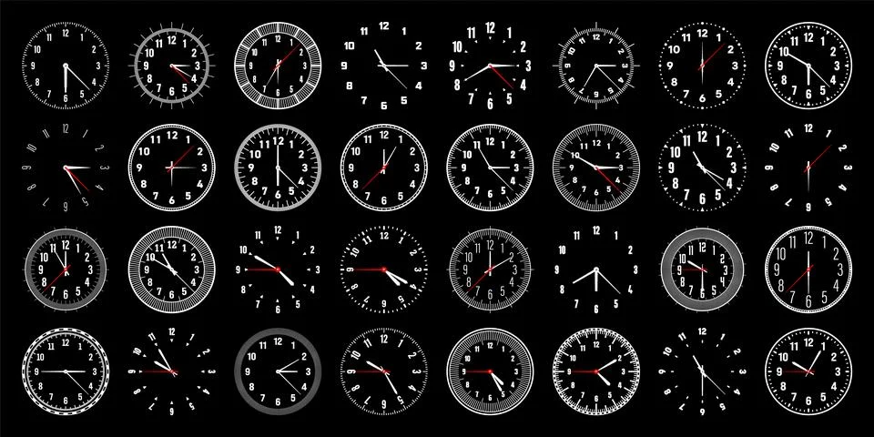 Mechanical clock faces with hands, bezel. Watch dial with minute, hour marks and イラスト素材