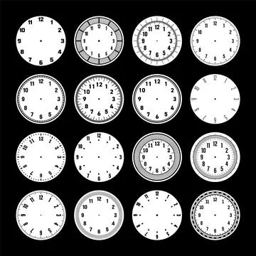 Mechanical clock faces, watch dial with numerals, bezel. Timer or stopwatch Illustrazione stock