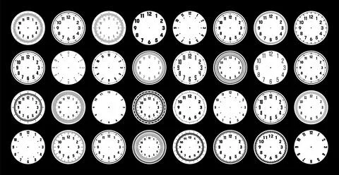 Mechanical clock faces, watch dial with numerals, bezel. Timer or stopwatch Stock Illustration