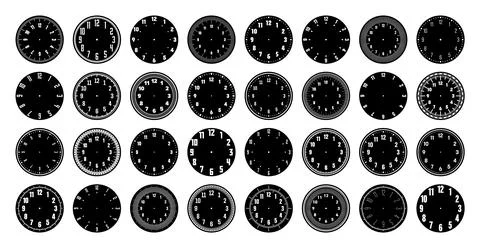 Mechanical clock faces, watch dial with numerals, bezel. Timer or stopwatch Stockillustratie
