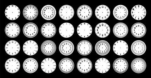 Mechanical clock faces, watch dial with numerals, bezel. Timer or stopwatch Stockillustratie