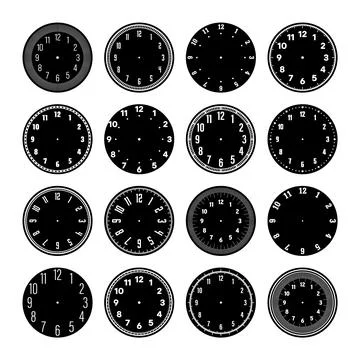 Mechanical clock faces, watch dial with numerals, bezel. Timer or stopwatch Stockillustratie