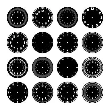 Mechanical clock faces, watch dial with numerals, bezel. Timer or stopwatch Stock Illustration