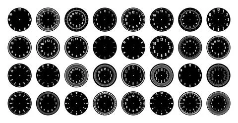 Mechanical clock faces, watch dial with numerals, bezel. Timer or stopwatch Stock Illustration