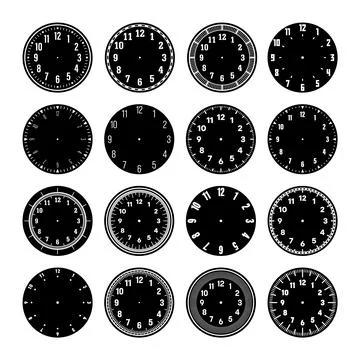 Mechanical clock faces, watch dial with numerals, bezel. Timer or stopwatch Stockillustratie