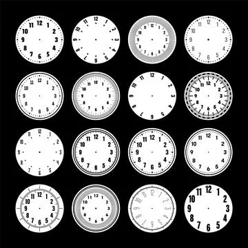 Mechanical clock faces, watch dial with numerals, bezel. Timer or stopwatch Stock Illustration