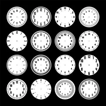 Mechanical clock faces, watch dial with numerals, bezel. Timer or stopwatch Stock Illustration