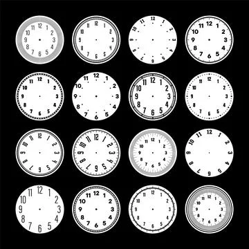Mechanical clock faces, watch dial with numerals, bezel. Timer or stopwatch Stockillustratie