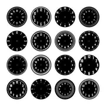 Mechanical clock faces, watch dial with numerals, bezel. Timer or stopwatch Stock Illustration