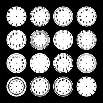 Mechanical clock faces, watch dial with numerals, bezel. Timer or stopwatch Stockillustratie