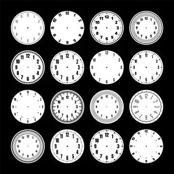 Mechanical clock faces, watch dial with numerals, bezel. Timer or stopwatch Illustrazione stock