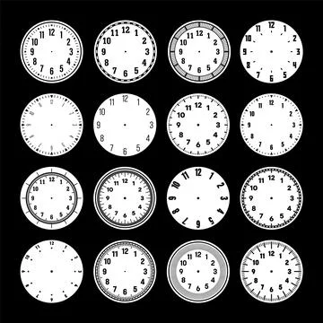 Mechanical clock faces, watch dial with numerals, bezel. Timer or stopwatch Illustrazione stock