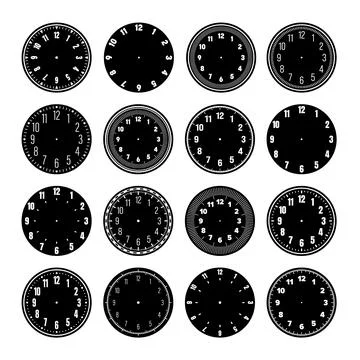 Mechanical clock faces, watch dial with numerals, bezel. Timer or stopwatch Stock Illustration