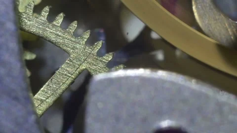 Mechanical Clock Gears in a close up shot Stock Footage 234794296