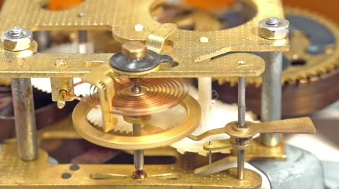 Mechanical clock mechanism in action. Three clips in one. Stock Footage 48535753