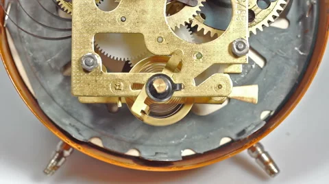 Mechanical clock mechanism in action. Two clips in one. Stock Footage 48535928