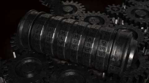 Mechanical Code Lock System with Rotating Gears and Letters 3d render. Stock Illustration