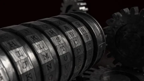 Mechanical Code Lock System with Rotating Gears and Letters 3d render. Stock Illustration