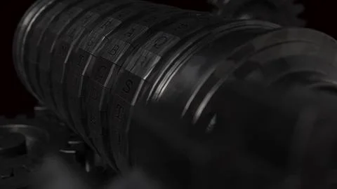 Mechanical Code Lock System with Rotating Gears and Letters 3d render. Stock-Illustration